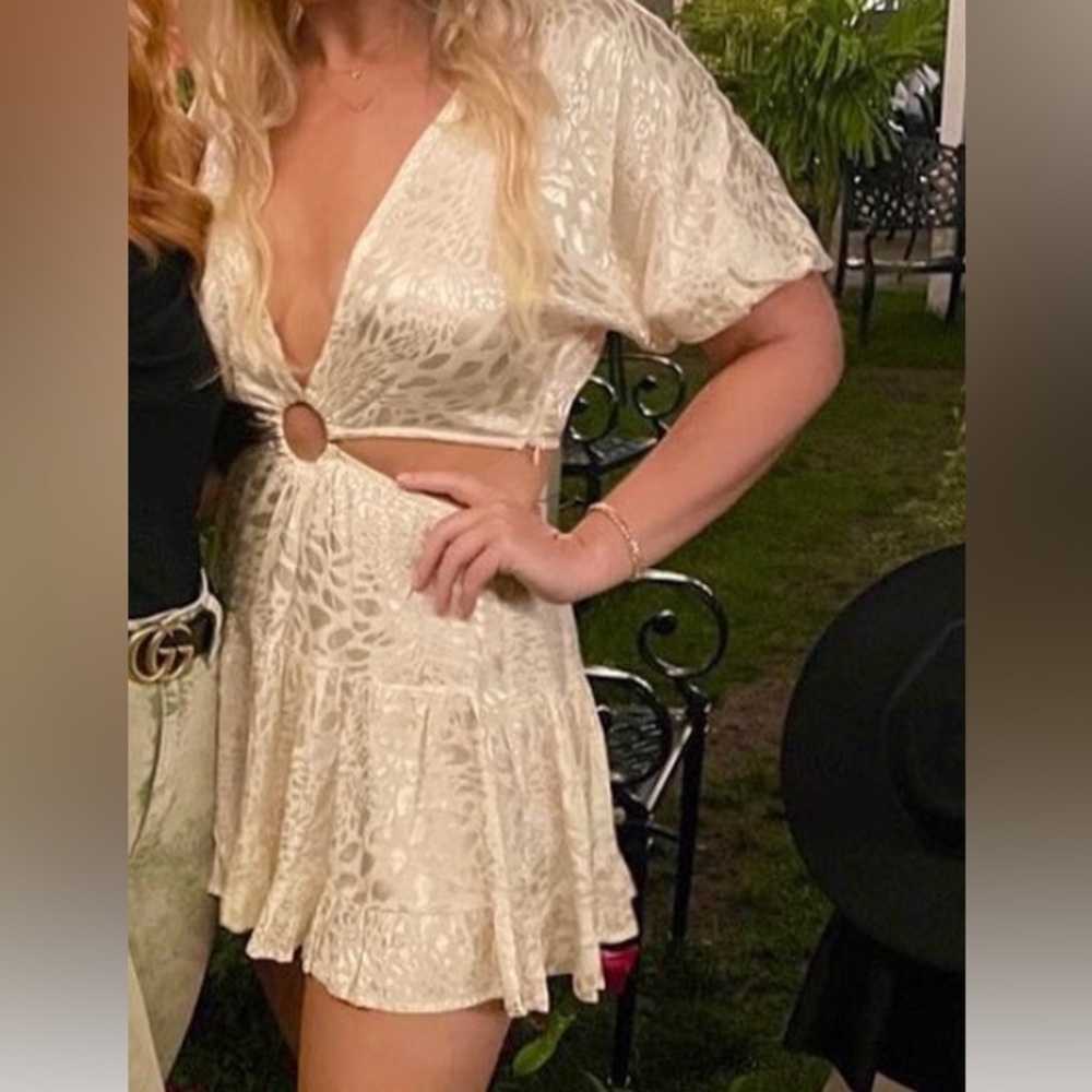 Cream Silk Women Cut Out Dress